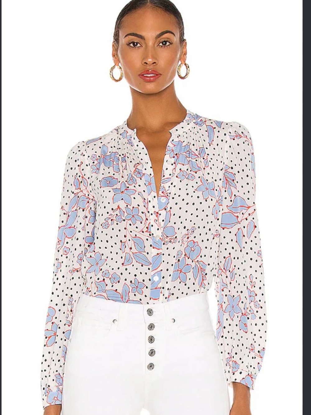 Veronica Beard Ashlynn Floral Polka Dot Stretch Silk Blouse Size 4